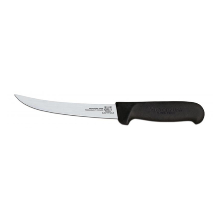 Omcan 12848 Professional 6-Inch Straight Stiff Blade Boning Knife with straight stiff blade and black ergonomic handle