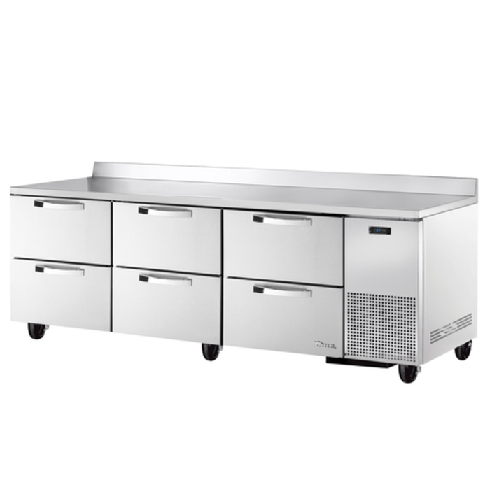 True TWT-93D-6-HC 93 1/4" Commercial Worktop Refrigerator With 6 Door Sections.