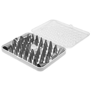 Omcan 48898 Comprehensive 26-Piece Cake Decorating Tool Set piping tips kit in storage case for frosting and pastry decoration