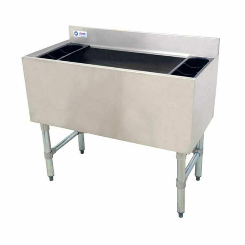 Alt Tag: Omcan 43476 36-Inch Stainless Steel Underbar Insulated Ice Bin with legs, commercial underbar ice chest