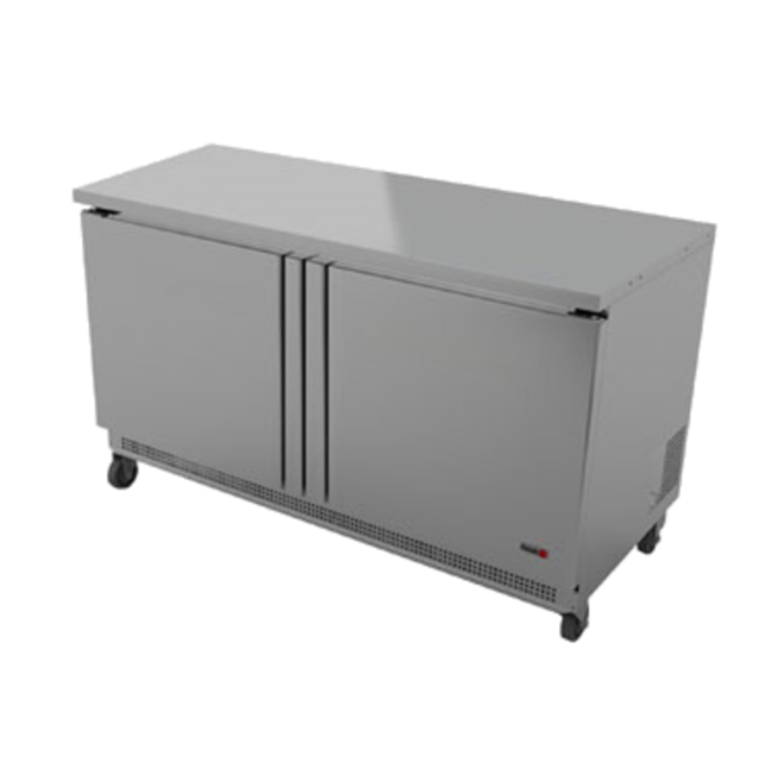 FAGOR FWF-48-N 48-inch Stainless Steel Two Door Worktop Freezer, stainless worktop commercial kitchen freezer with two doors and casters