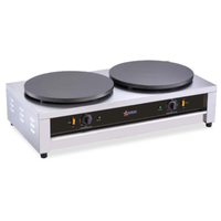 Omcan 47390 Fabricant de crêpes électrique en fonte à plaques doubles de 16 pouces avec plaques de plaque en fonte antiadhésives et contrôles de température