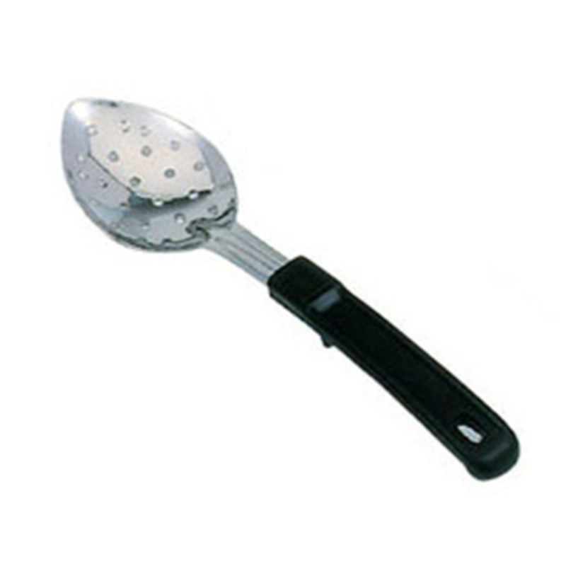 Omcan 80730 Stainless Steel Perforated Serving Spoon With Black Handle For Professional Kitchens