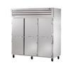 Three Section Reach-In Solid Door Freezer For Commercial Kitchen Storage Solution By True Manufacturing.
