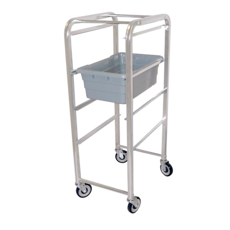 Alt Tag: OMCAN 13495 Aluminum Lug Rack with 4 Slide Capacity heavy-duty aluminum lug rack cart with casters for commercial kitchens