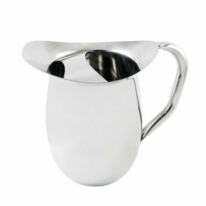 Omcan 80861 64 oz Durable Polished Stainless Steel Pouring Pitcher, polished metal beverage pitcher with handle and wide spout