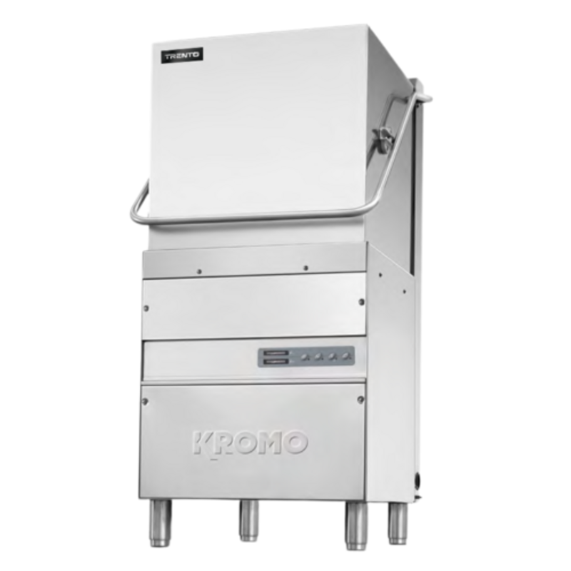 Kromo 49127 30 racks/h Type hotte commerciale à haute température lave-vaisselle verticale en acier inoxydable vue de face