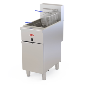 OMCAN 48554 50 lb. Capacity Floor Model Electric Fryer stainless steel open pot commercial fryer with basket