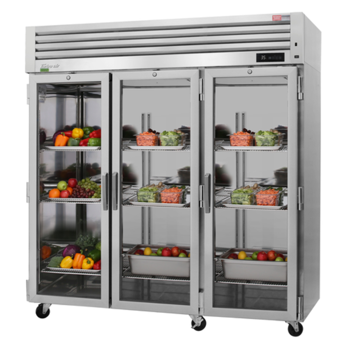Réfrigérateur à trois sections avec portes vitrées Turbo Air PRO-77R-G-N de 77-3/4 po de largeur