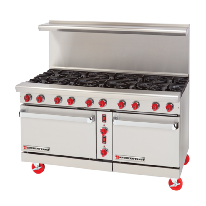 American Range ARGF-12G-8B-CL 60" Green Flame Commercial Gas Range With Griddle And Dual Ovens