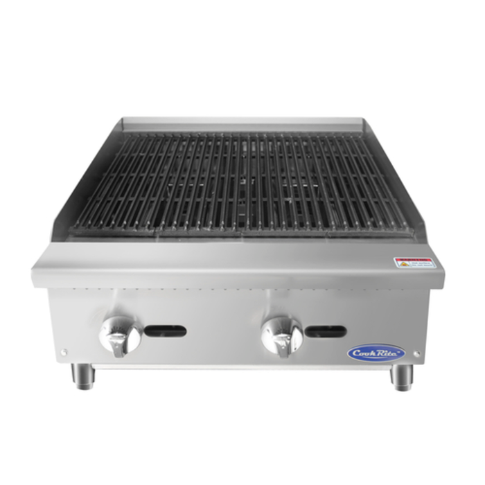 Cook Rite ATRC-24 24-Inch Heavy Duty Gas Countertop Charbroiler With Two Burners And Radiant Cooking Surface