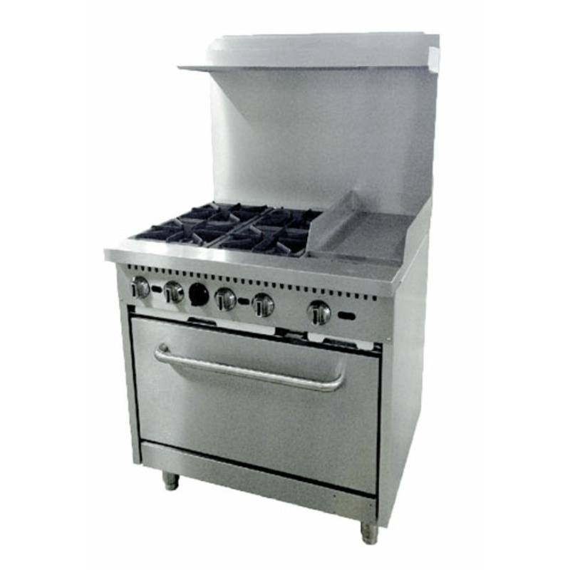 Omcan 46025 36" Commercial Natural Gas Range With Griddle For Restaurant Use.