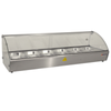 Alt Tag: Omcan 43119 44-Inch Heated Countertop Food Display Warmer stainless steel curved glass countertop warmer with food pans