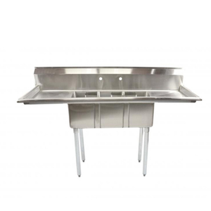 OMCAN 39764 62" Three Compartment Stainless Steel Sink w/ Drainboards
