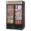 True Manufacturing 47 Inch Two Glass Door Convertible Refrigerator Freezer Displaying Frozen Food Products