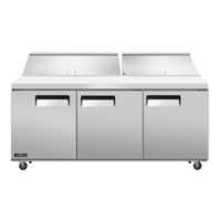 Omcan 58009 Juneau 72.4" Wide Refrigerated Sandwich Salad Prep Table stainless steel 3-door commercial prep table