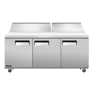 Omcan 58009 Juneau 72.4" Wide Refrigerated Sandwich Salad Prep Table stainless steel 3-door commercial prep table