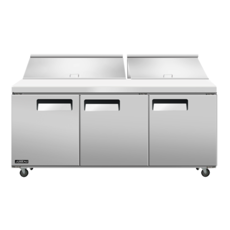 Omcan 58009 Juneau 72.4" Wide Refrigerated Sandwich Salad Prep Table stainless steel 3-door commercial prep table