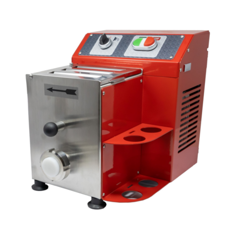 TRENTO 13319 Red Countertop Pasta Extruder Machine 2.9 lb Capacity commercial pasta extruder with stainless steel front and 0.5 HP motor