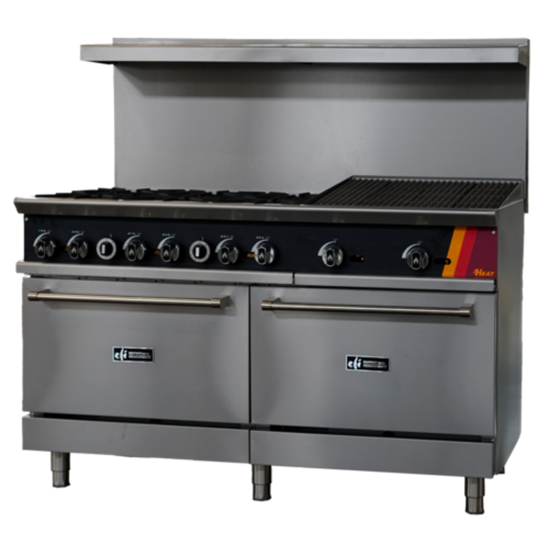 EFI HRG60-24CH-6B-P 60 Inch Gas Restaurant Range With 6 Burners And Charbroiler For Commercial Kitchens