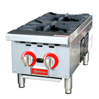 OMCAN 47379 Countertop Gas Hotplate with Two Open Burners 12-inch stainless steel commercial unit with dual control knobs