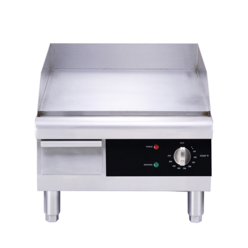 Omcan 43212 plaque électrique de comptoir électrique de 16 pouces en acier inoxydable, vue frontale, plaque électrique en acier inoxydable avec commande par thermostat