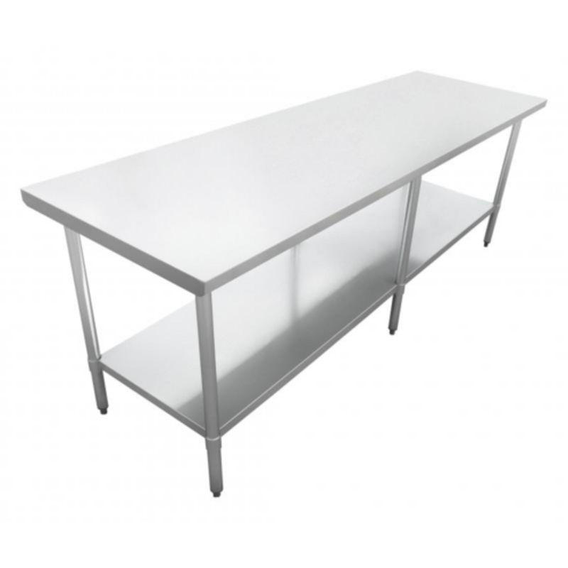 Heavy-Duty Stainless Steel Work Table With Two-Tier Design, Ideal For Commercial Kitchen Use