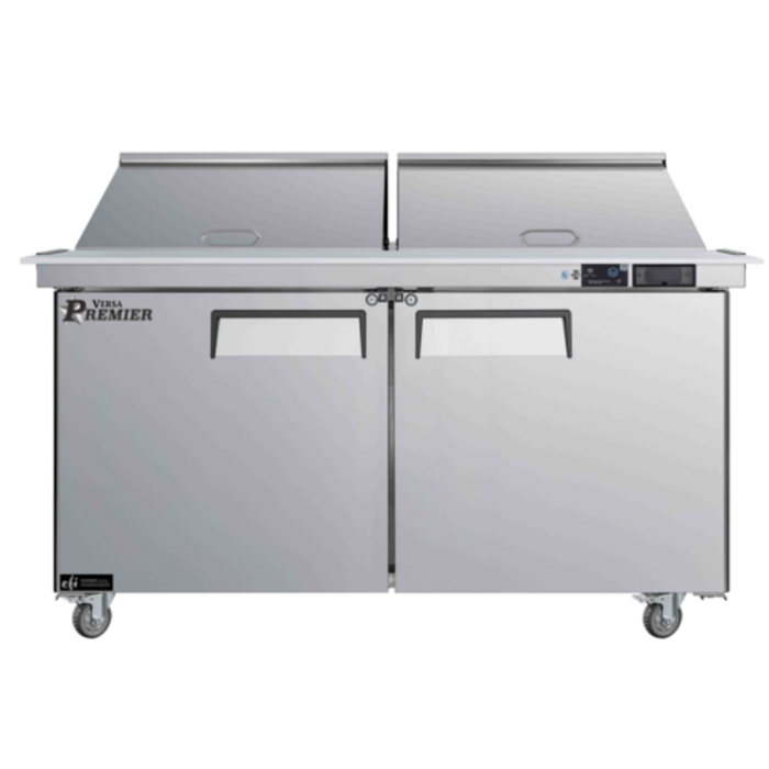 Versa Premier Mega Top Cooler Prep Table with Dual Sections for Efficient Food Preparation.