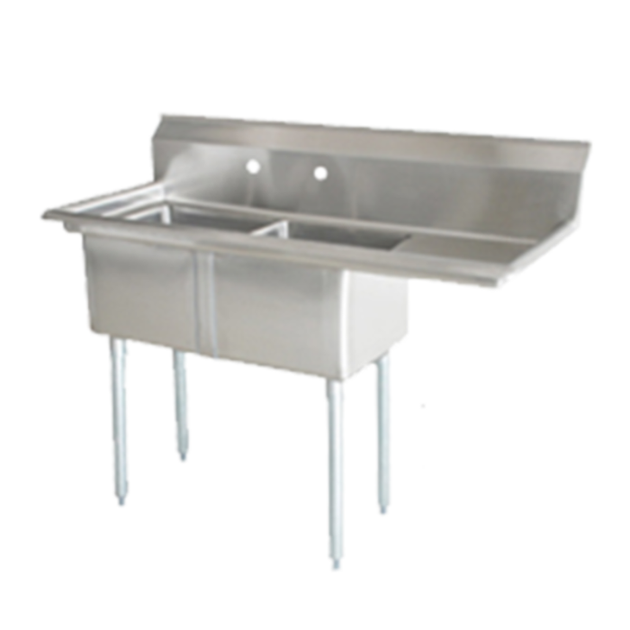 OMCAN 25268 56.5" x 26.5" Two Compartment Pot Sink Right Drainboard