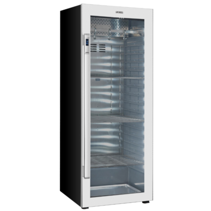 Étiquette alternative : Omcan 49000 21,89 pi³ Armoire de séchage à sec Aurora avec porte en verre, intérieur en acier inoxydable pour la séchage de viande et armoire de vieillissement à sec