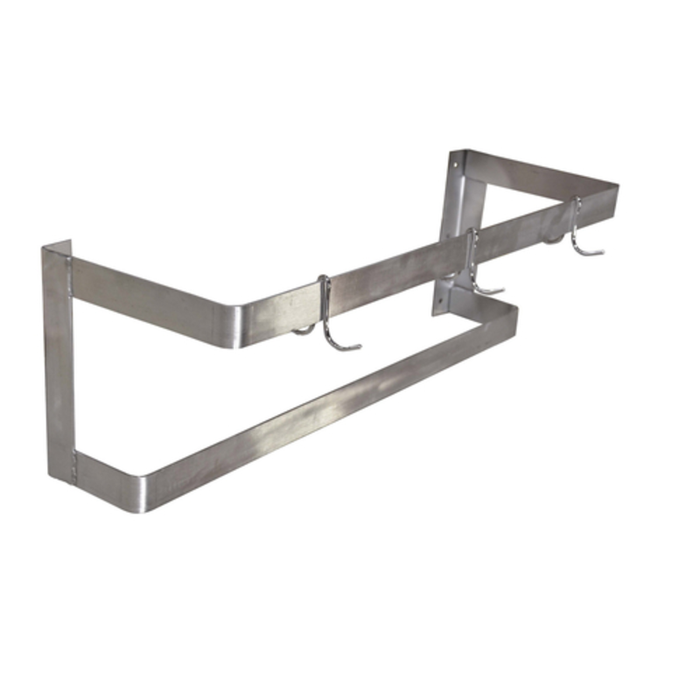 Omcan 31855 48-Inch Stainless Steel Wall-Mounted Pot Rack Hooks stainless steel 48-inch wall-mounted pot rack with hanging hooks