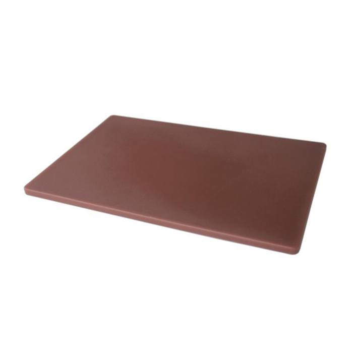 Alt Tag: Restaurant Essential 41211 Brown Rigid Polyethylene Cutting Board 18-Inch, 18 x 24 inch color-coded HDPE commercial kitchen prep board