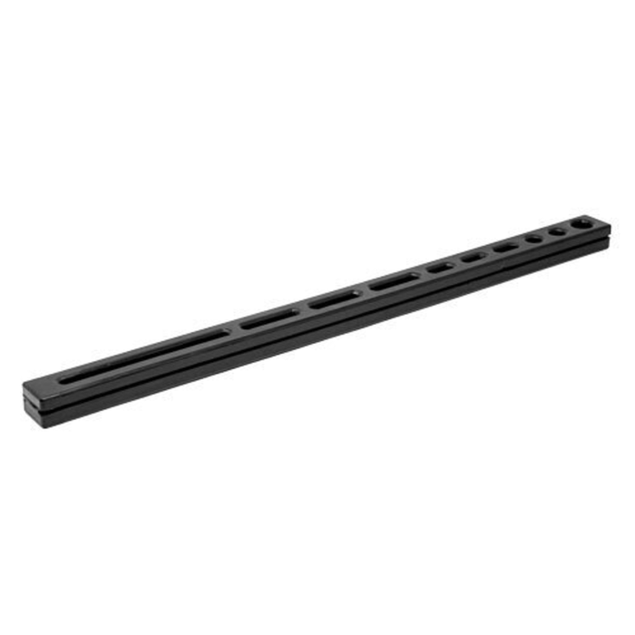 Alt Tag: Omcan 12940 Commercial Wall-Mounted 12-Knife Capacity Knife Block Rack black wall-mounted knife rack bar, 12-slot storage