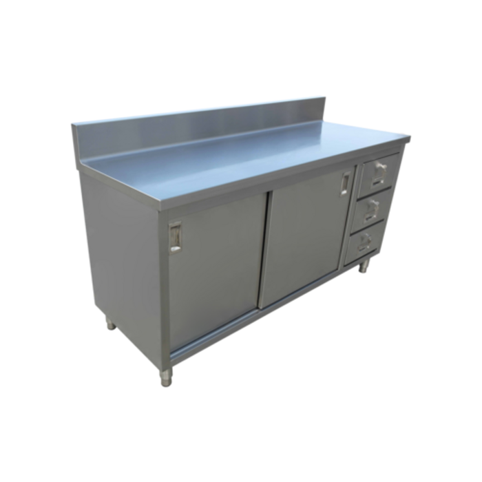 60 Inch Stainless Steel Work Table Cabinet Base With Sliding Doors And Drawers
