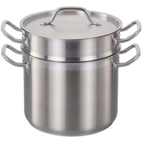 Alt Tag: Omcan 80246 12 QT Stainless Steel Commercial Double Boiler Set, stainless steel double boiler pot with lid and side handles