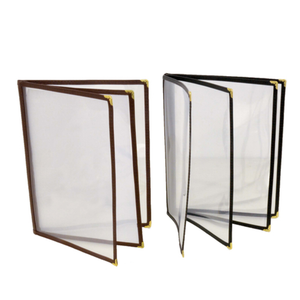 Omcan 39795 Durable Black Vinyl Menu Cover for 10 Letter Size Views with clear protective sleeves, commercial restaurant menu holder