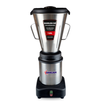 Omcan 48003 4 Liter Commercial Countertop Blender with Stainless Steel Cup, stainless steel seamless cup and lid, front view