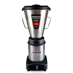 Omcan 48003 4 Liter Commercial Countertop Blender with Stainless Steel Cup, stainless steel seamless cup and lid, front view