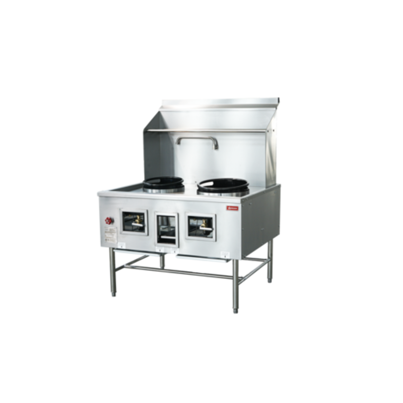 OMCAN 48413 Two Chamber Natural Gas Commercial Wok Range With High Heat Burners For Professional Kitchens