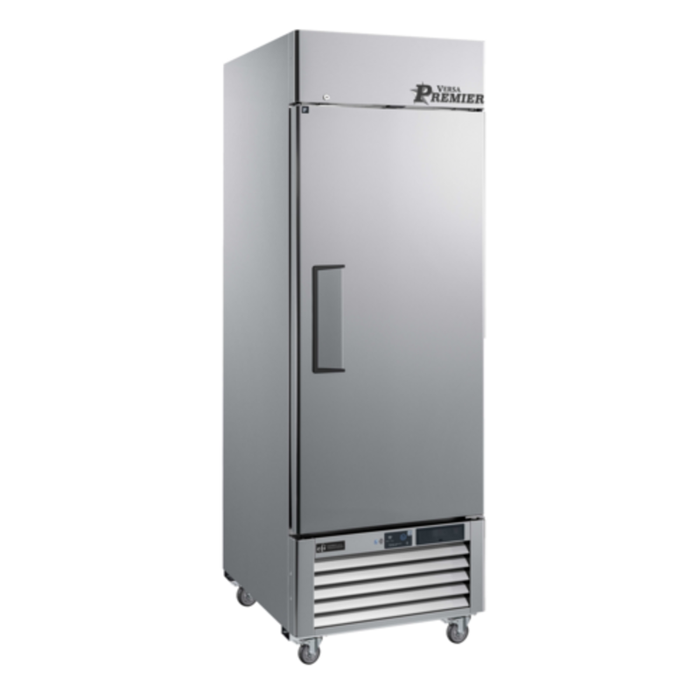 Alt Tag: Versa Premier 27 Inch Stainless Steel Solid Door Reach-In Freezer single door commercial freezer, stainless steel cabinet on casters
