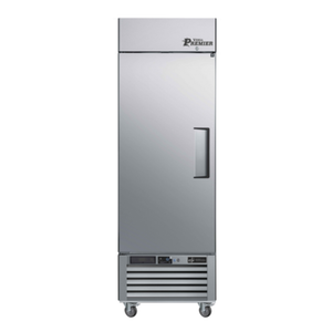 Alt Tag: Versa Premier C1-27VCP-L 27 Inch Single Solid Door Reach-In Refrigerator stainless steel commercial cooler with casters
