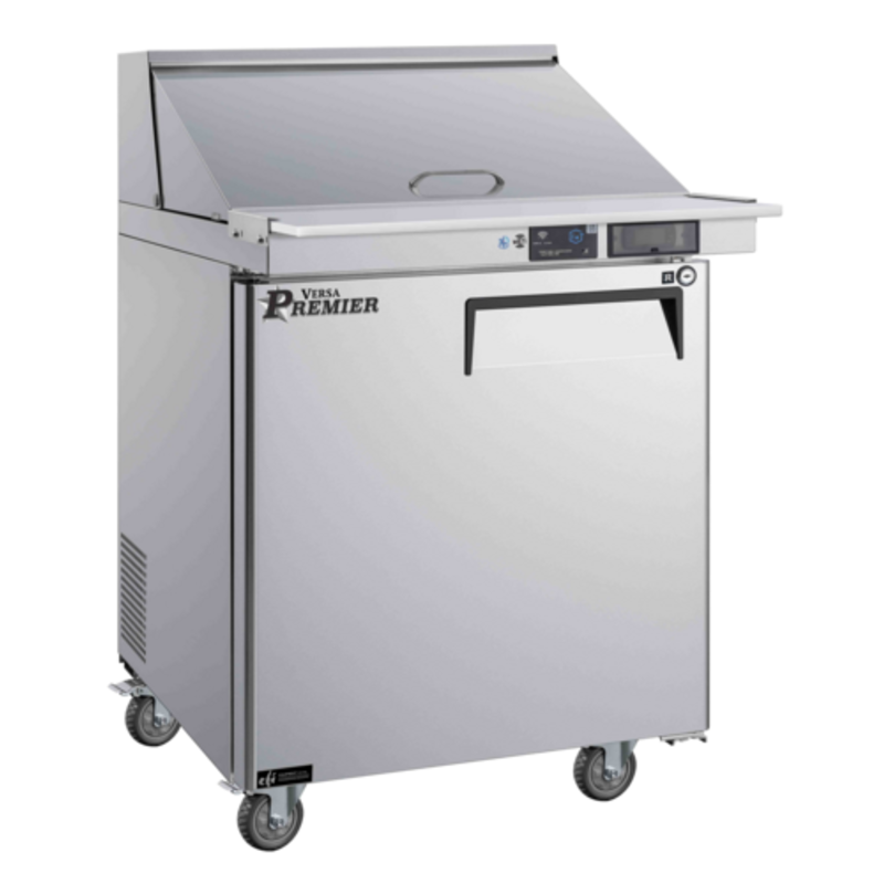 Alt Tag: Versa Premier CMDR1-27VCP-L 27-Inch Single Door Mega Top Prep Table stainless steel sandwich salad prep refrigerator with mega top lid