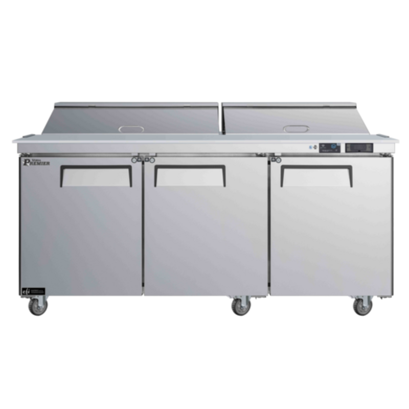 Versa Premier CMDR3-72VCP 72.7" Mega Top Cooler Prep Table with Three Doors and Stainless Steel Design