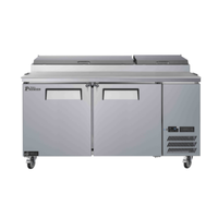 Table de pizza réfrigérée en acier inoxydable Versa Premier CPDR2-67VCP 67 pouces, table commerciale de préparation à pizza 2 portes en acier inoxydable