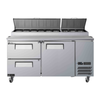 Alt Tag: Versa Premier CPDW2-67VCP 67-inch Refrigerated Pizza Prep Table Cooler stainless steel commercial pizza prep fridge with hinged lids