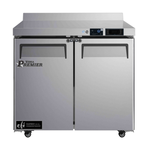 Versa Premier 36 Inch Two-Door Stainless Steel Worktop Refrigerator front view with two doors and digital control panel