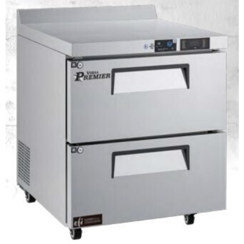 Versa Premier CWDW2-27VCP 27.5-inch Two-Drawer Refrigerated Worktop Counter in a commercial kitchen.