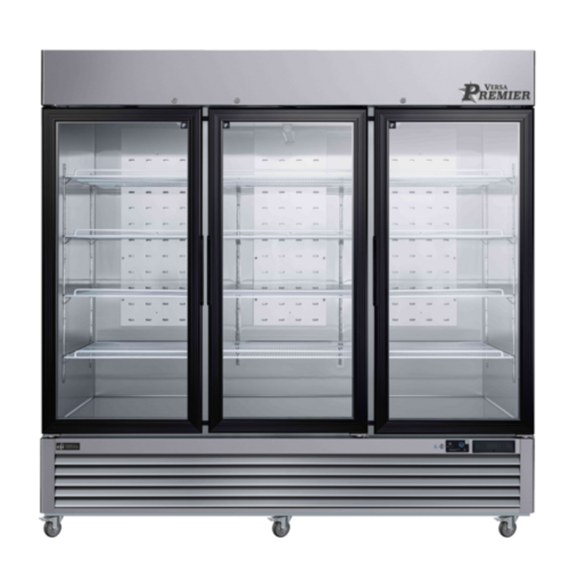 Versa Premier F3-82GDSVCP Three Door Glass Reach In Freezer With Three Transparent Doors And Shelves