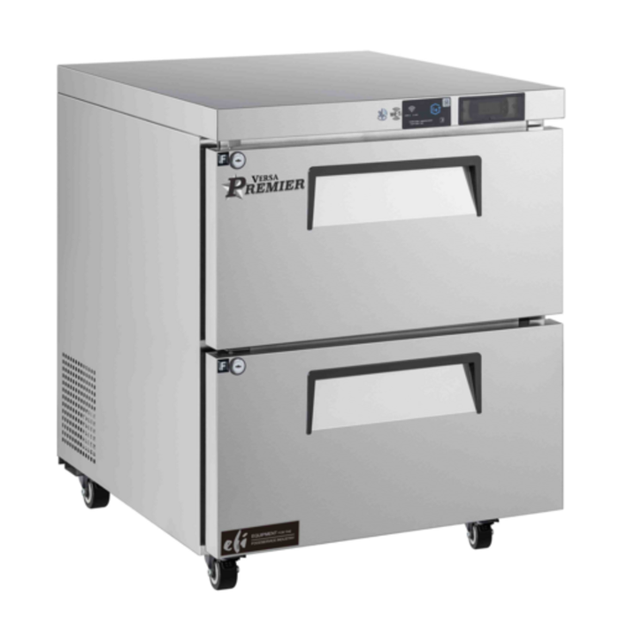Alt Tag: Versa Premier 27 Inch Two Drawer Undercounter Reach-In Freezer stainless steel commercial undercounter freezer with two drawers