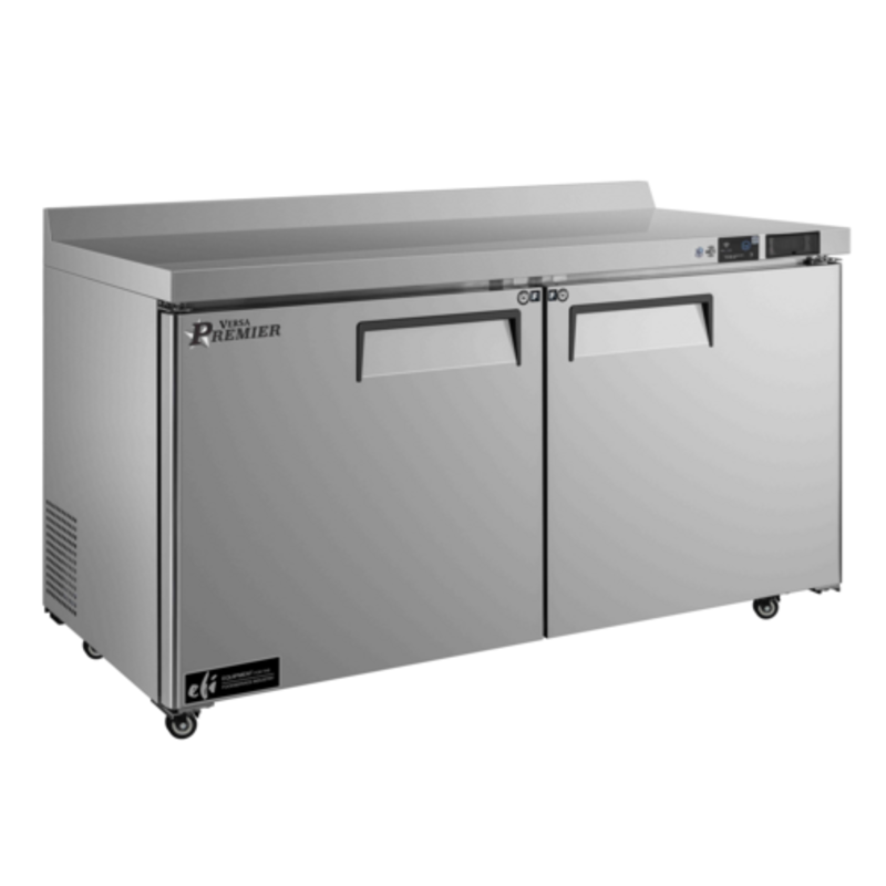 Alt Tag: Versa Premier 60 Inch Two Door Stainless Steel Worktop Freezer stainless steel commercial kitchen worktop freezer with two doors